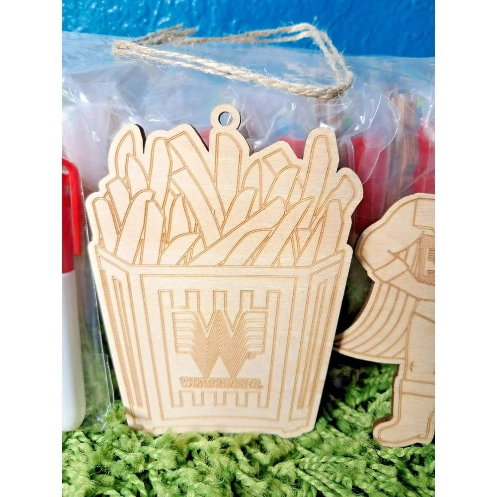 New 2 pack Whataburger Wood Christmas Ornament Party Child's Kid Color Craft Kit